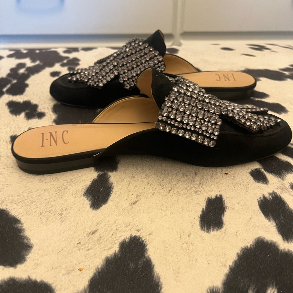 INC International Concepts Black and Silver Rhinestone Mules - Picture 3 of 4